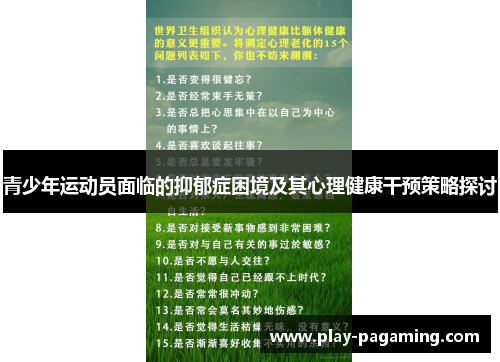 青少年运动员面临的抑郁症困境及其心理健康干预策略探讨
