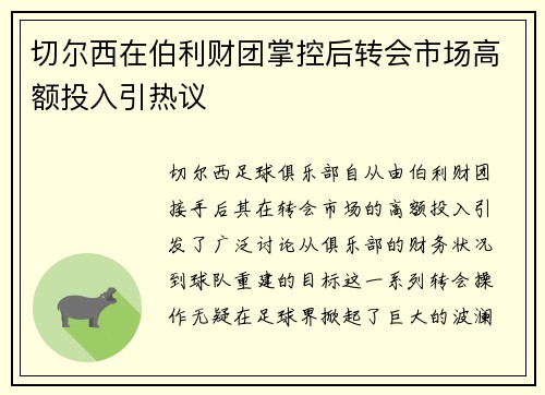 切尔西在伯利财团掌控后转会市场高额投入引热议